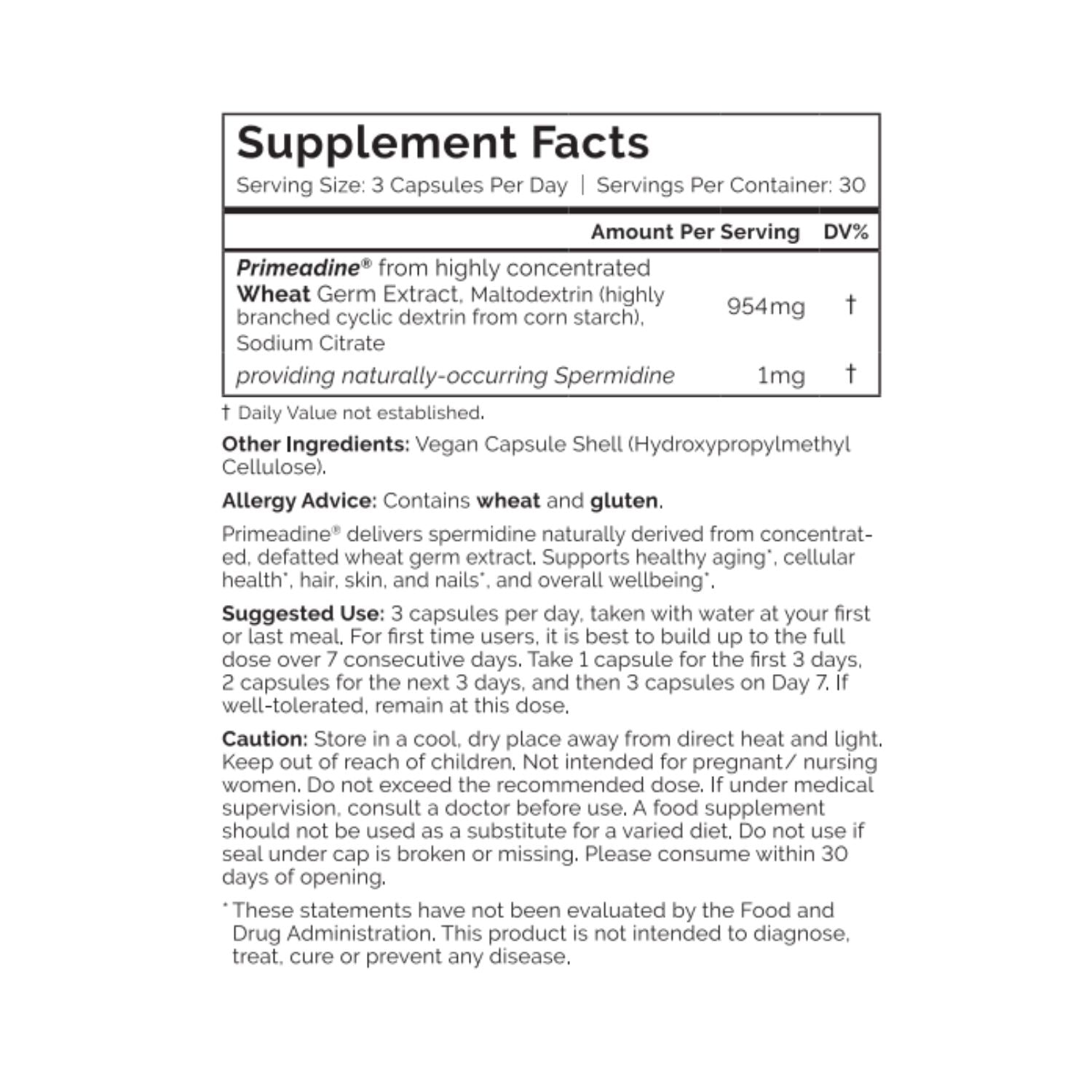 Primeadine® Original Whole-Food Spermidine Supplement - 3-Bottles / 90 Day Supply