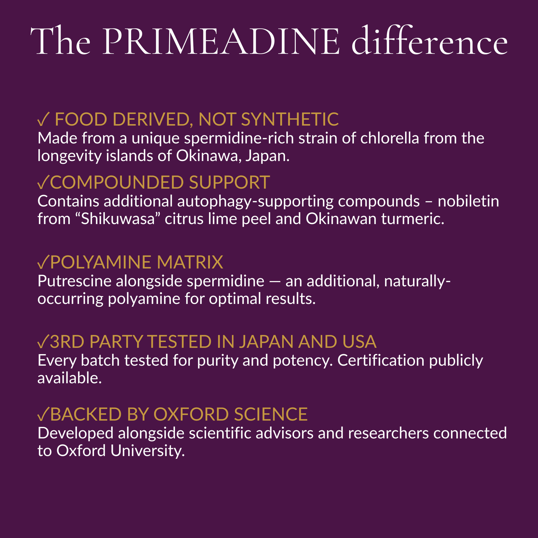 Primeadine® GF Gluten-Free Whole-Food Spermidine Supplement - 1 Bottle / 30 Day Supply