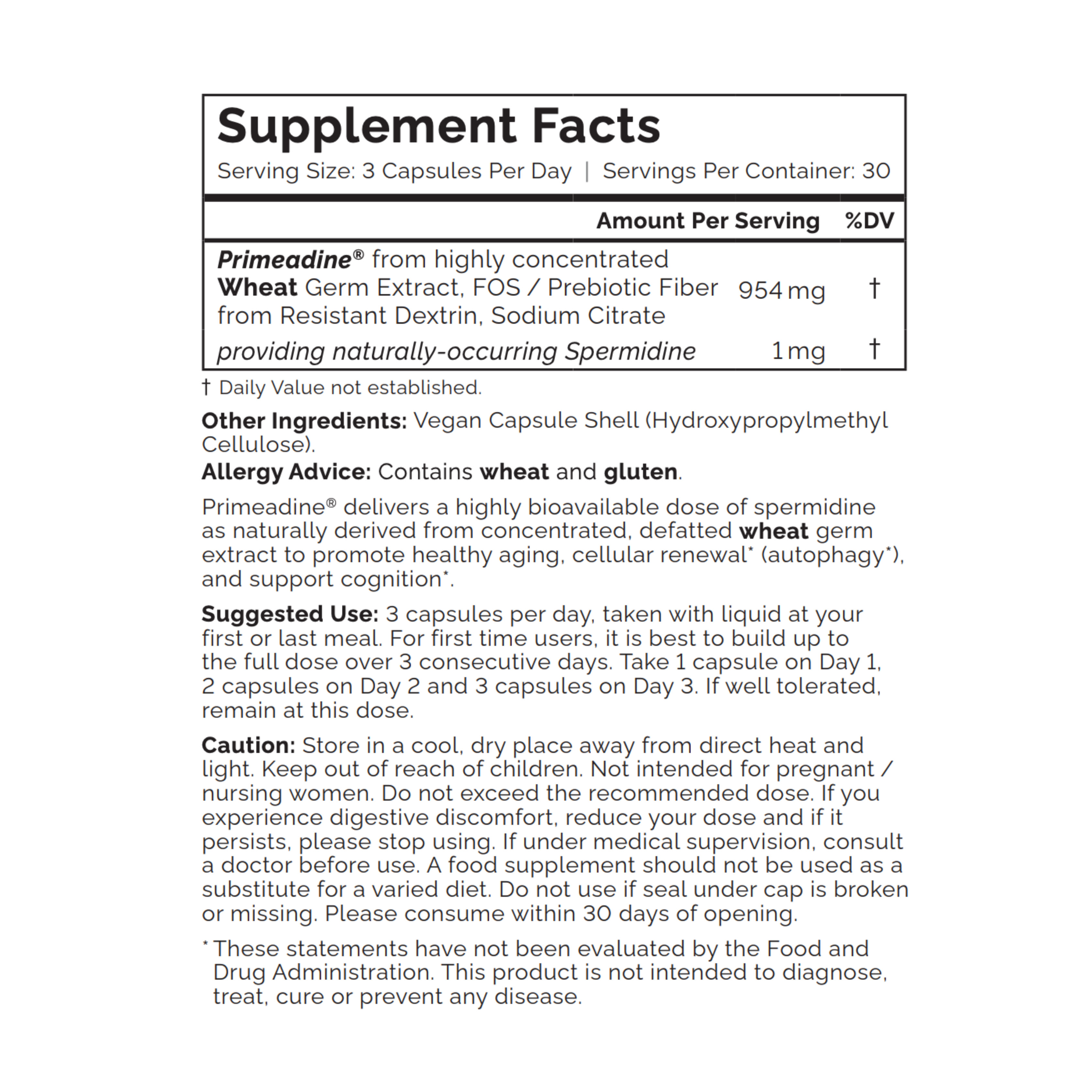 Primeadine® Original Spermidine Supplement - 3-Bottle Bundle / 90 Day Supply